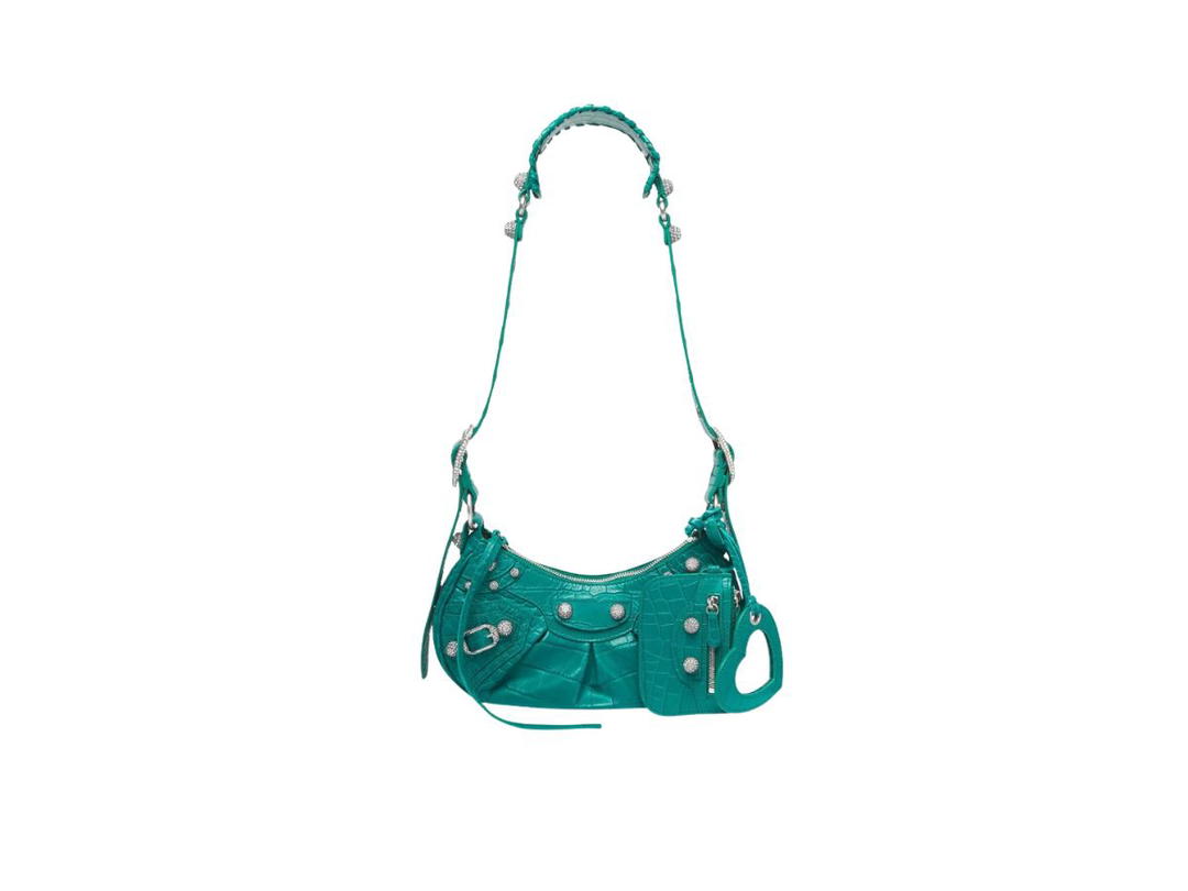 Balenciaga Balenciaga Le Cagole XS Shoulder Bag Crocodile Embossed With Rhinestones Jade Green