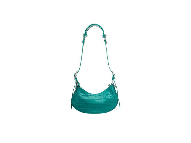 Balenciaga Balenciaga Le Cagole XS Shoulder Bag Crocodile Embossed With Rhinestones Jade Green - view 2