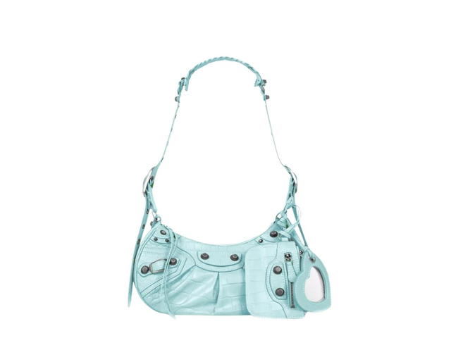 Balenciaga Balenciaga Le Cagole XS Shoulder Bag In Crocodile Embossed With Silver Hardware Green Aqua - view 1