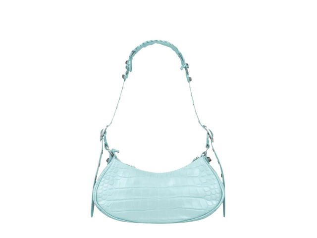 Balenciaga Balenciaga Le Cagole XS Shoulder Bag In Crocodile Embossed With Silver Hardware Green Aqua - view 2