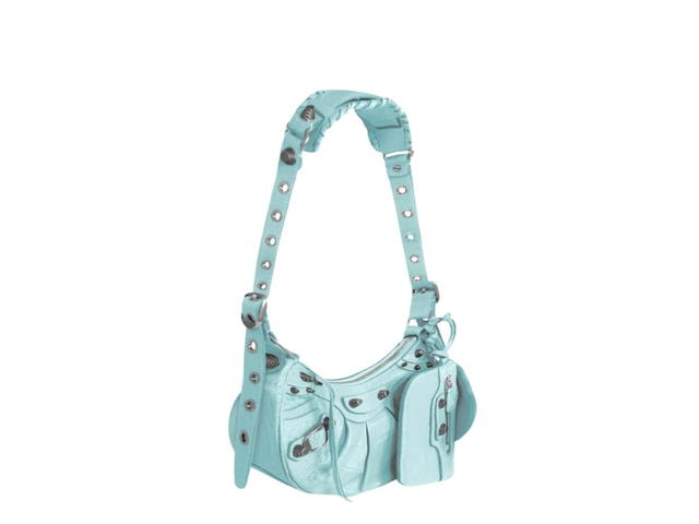 Balenciaga Balenciaga Le Cagole XS Shoulder Bag In Crocodile Embossed With Silver Hardware Green Aqua - view 3