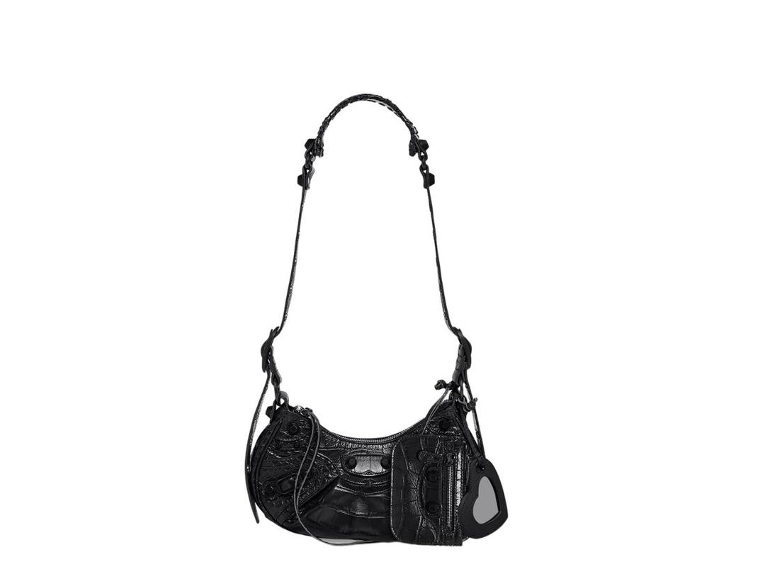 Balenciaga Balenciaga Le Cagole Xs Shoulder Bag In Extra Supple Crocodile Embossed Calfskin Black Matte Hardware Black
