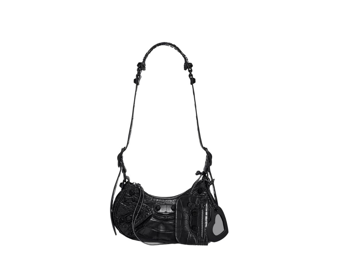 Balenciaga Balenciaga Le Cagole Xs Shoulder Bag In Extra Supple Crocodile Embossed Calfskin Black Matte Hardware Black
