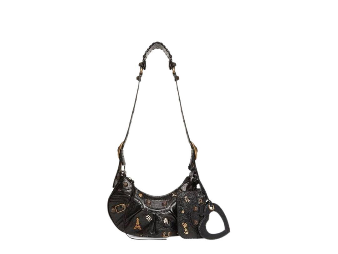 Balenciaga Balenciaga Le Cagole XS Shoulder Bag In Lambskin And Charm Detail With Aged-Gold Hardware Black