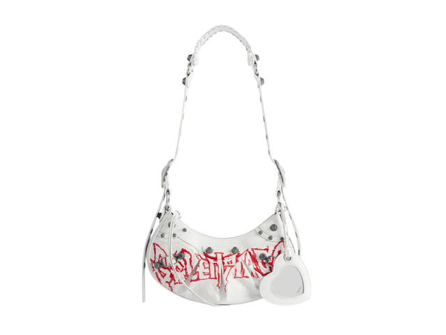 Balenciaga Balenciaga Le Cagole XS Shoulder Bag In White DIY Metal Artwork Printed Arena Lambskin With Aged-Silver Hardware - view 1