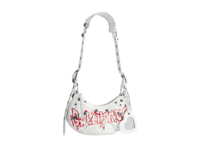 Balenciaga Balenciaga Le Cagole XS Shoulder Bag In White DIY Metal Artwork Printed Arena Lambskin With Aged-Silver Hardware - view 2