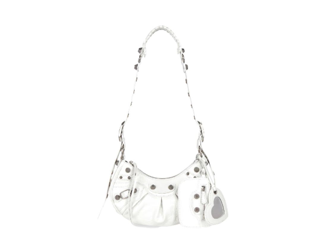 Balenciaga Balenciaga Le Cagole XS Shoulder Bag In Arena Lambskin With Aged-Silver Hardware white