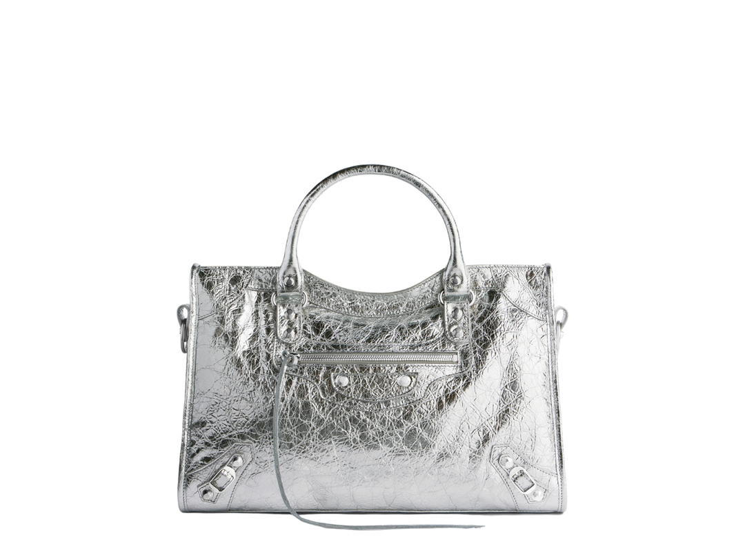 Balenciaga Balenciaga Le City Medium Bag In Silver Metallized Arena Lambskin With Shiny Silver Hardware