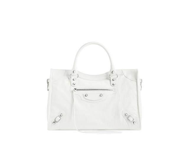 Balenciaga Balenciaga Le City Medium Bag In White Arena Lambskin With Shiny Silver Hardware - view 1