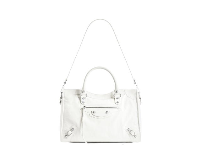 Balenciaga Balenciaga Le City Medium Bag In White Arena Lambskin With Shiny Silver Hardware - view 5