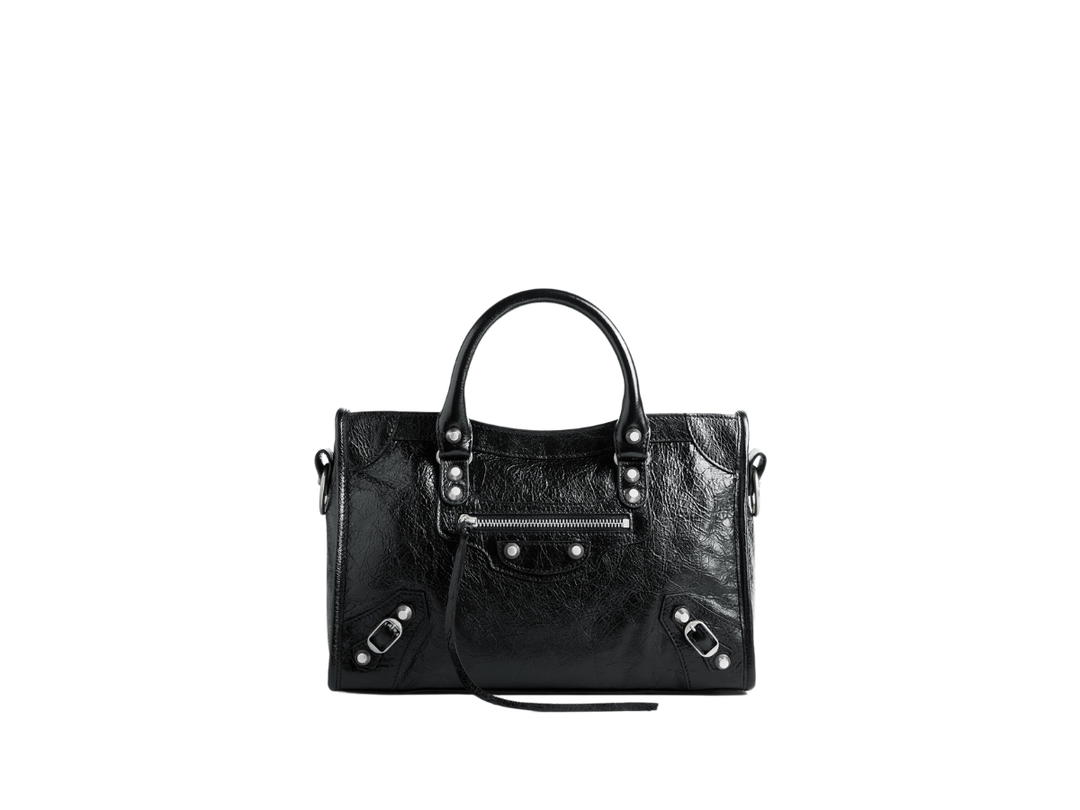 Balenciaga Balenciaga Le City Small Bag In Black Arena Lambskin With Shiny Silver Hardware