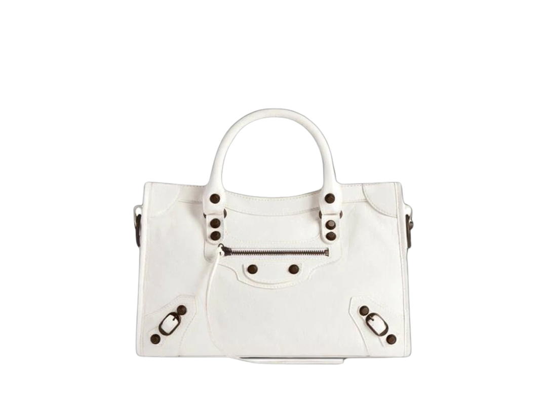 Balenciaga Balenciaga Le City Small Bag In White Arena Lamsbkin With brass Hardware