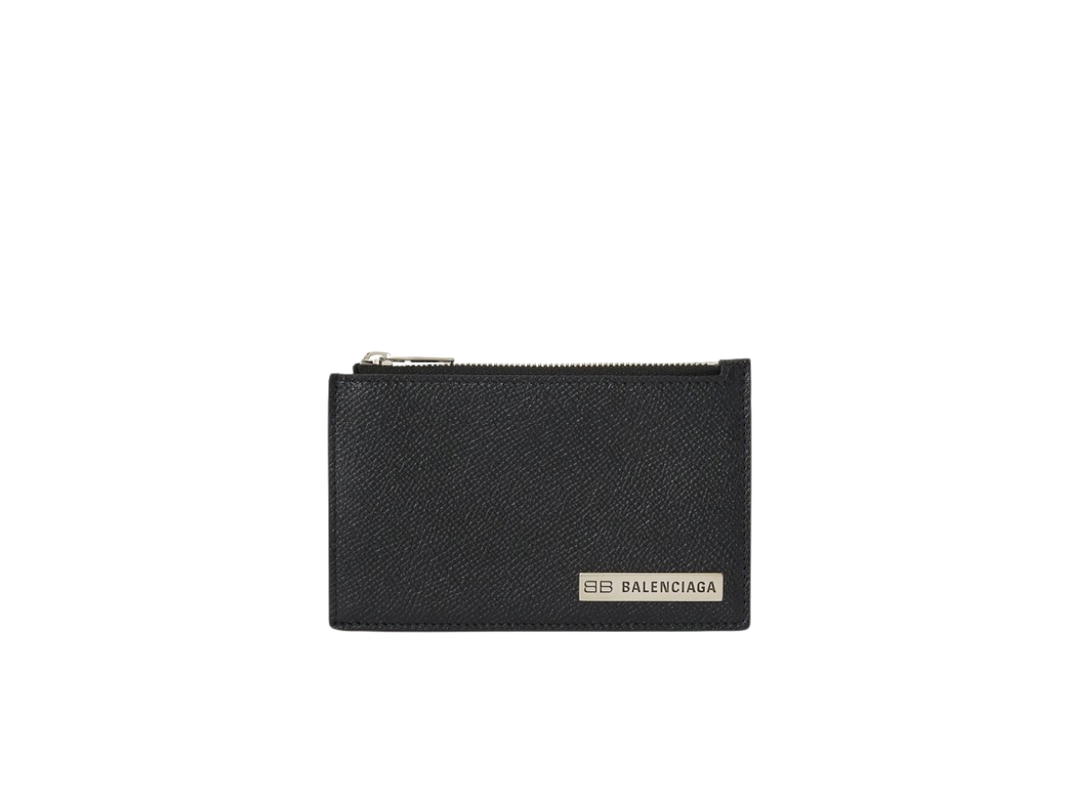 Balenciaga Balenciaga Leather Logo Card Case In Black Grained Calfskin With Metal Hardware