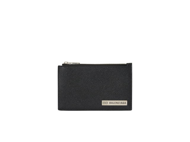 Balenciaga Balenciaga Leather Logo Card Case In Black Grained Calfskin With Metal Hardware - view 1