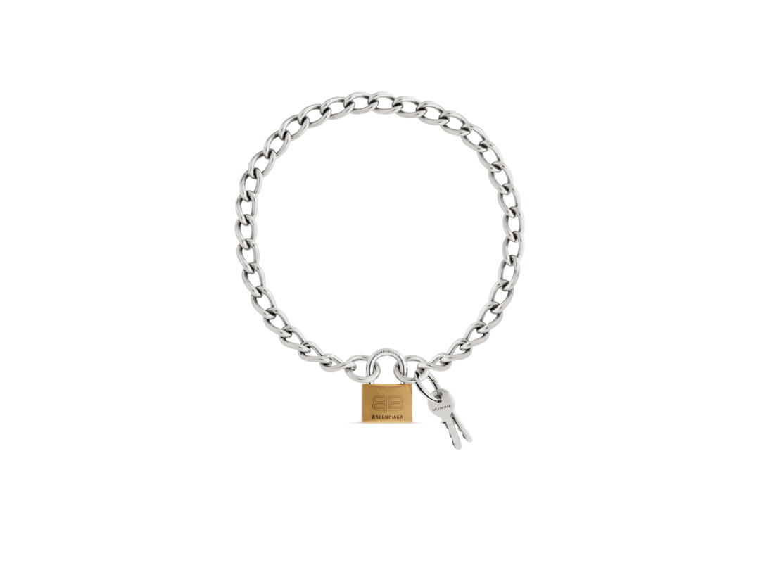 Balenciaga Balenciaga Locker Necklace In Mix Of Antique Silver Antique Gold And Shiny Silver Brass And Steel