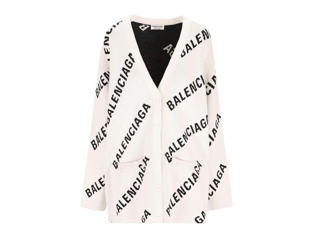Balenciaga Balenciaga Logo Cardigan In Chalky White Wool