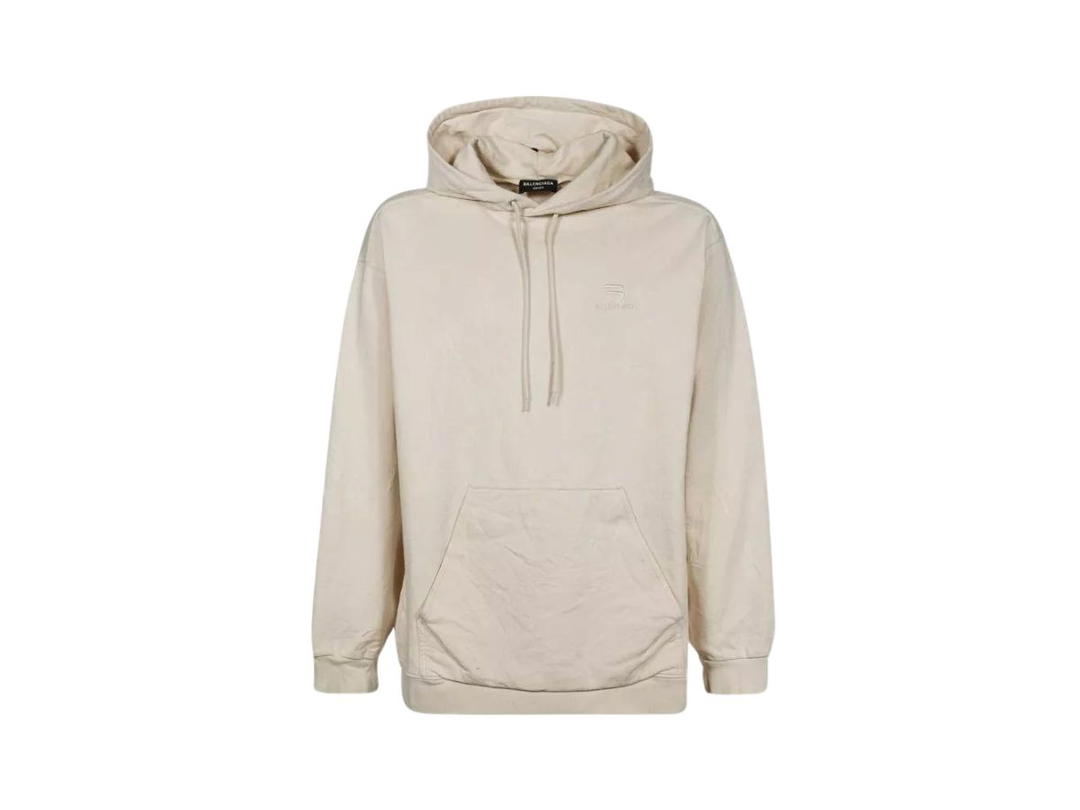 Balenciaga Balenciaga Logo-Embroidered Hoodie In Cream Cotton