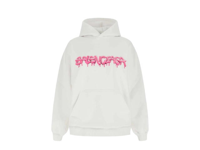 Balenciaga Balenciaga Logo Print Ribbed Hem Hoodie White-Pink - view 1