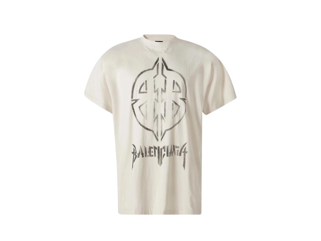 Balenciaga Balenciaga Metal BB Stencil Oversize Logo T-Shirt Beige