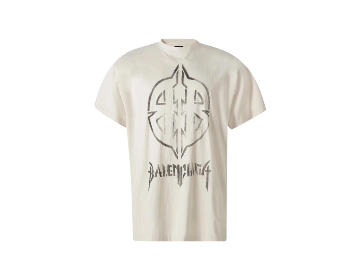 Balenciaga Balenciaga Metal BB Stencil Oversize Logo T-Shirt Beige