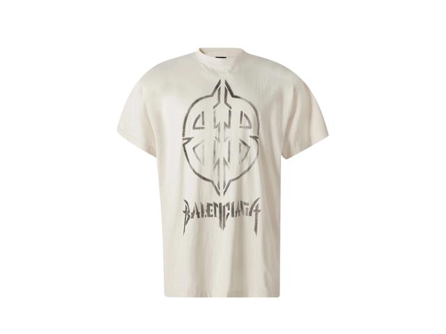 Balenciaga Balenciaga Metal BB Stencil Oversize Logo T-Shirt Beige - view 1