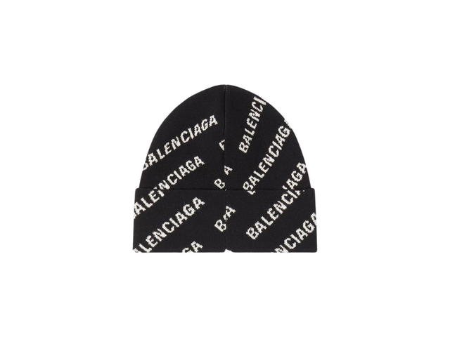 Balenciaga Balenciaga Mini Allover Logo Beanie In Black And White Wool Knit - view 2