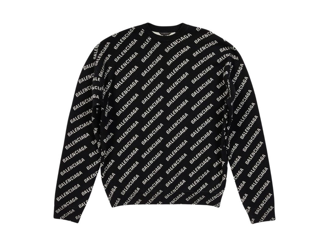 Balenciaga Balenciaga Mini Allover Logo Sweater In Black And White Wool Knit