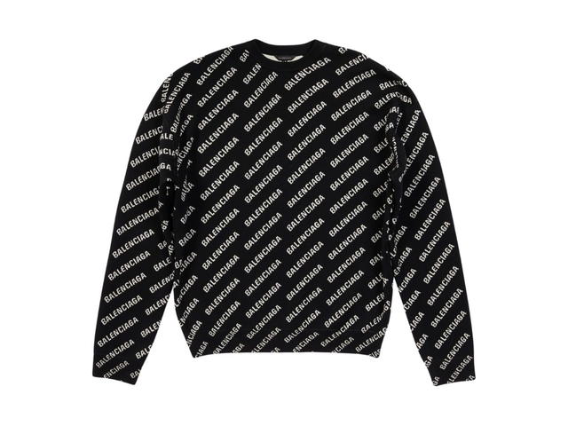 Balenciaga Balenciaga Mini Allover Logo Sweater In Black And White Wool Knit - view 1