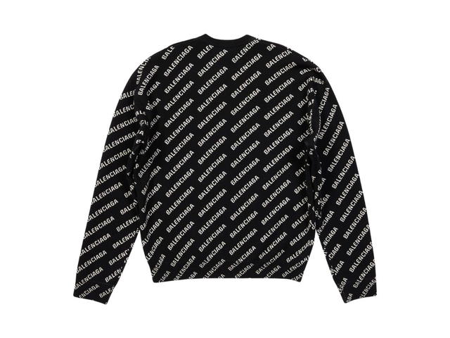 Balenciaga Balenciaga Mini Allover Logo Sweater In Black And White Wool Knit - view 2