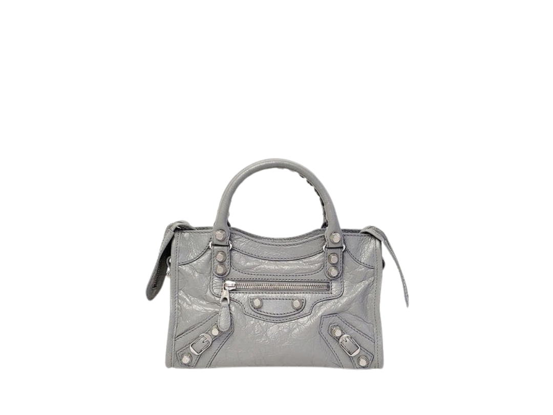 Balenciaga Balenciaga Mini City Bag In Lambskin Leather With Sliver Hardware Grey