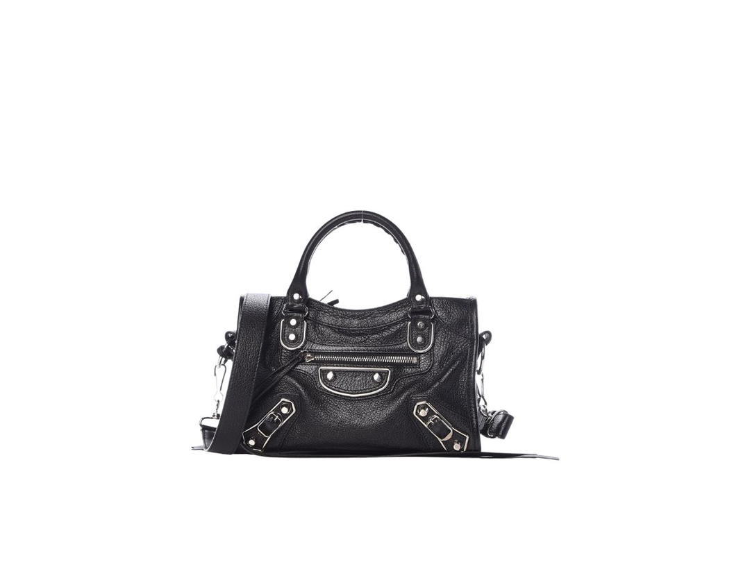 Balenciaga Balenciaga Mini City Shoulder Bag In Goatskin Leather With Silver Hardware Black