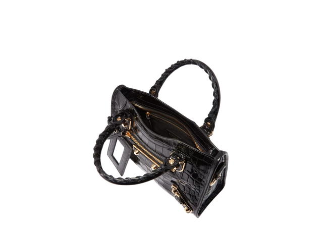 Balenciaga Balenciaga Mini City Shoulder Bag In Shiny Crocodile-Emboss Leather With Gold Hardware Black - view 3