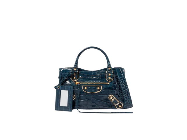 Balenciaga Balenciaga Mini City Shoulder Bag In Shiny Crocodile-Emboss Leather With Gold Hardware Navy - view 1