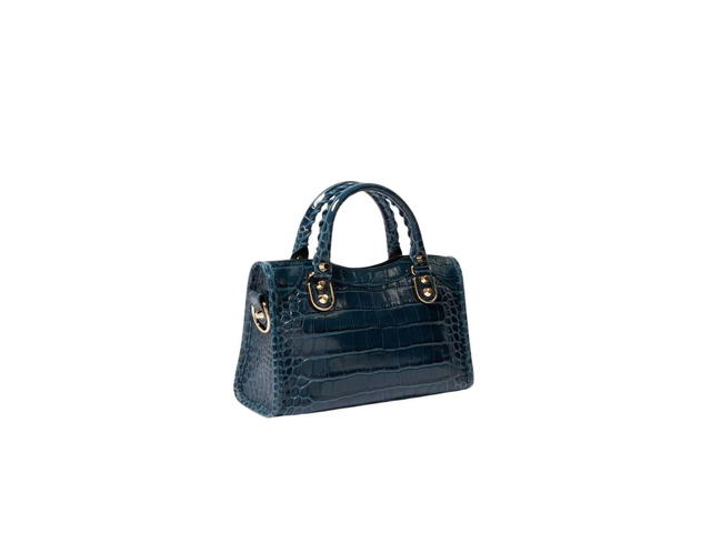 Balenciaga Balenciaga Mini City Shoulder Bag In Shiny Crocodile-Emboss Leather With Gold Hardware Navy - view 2