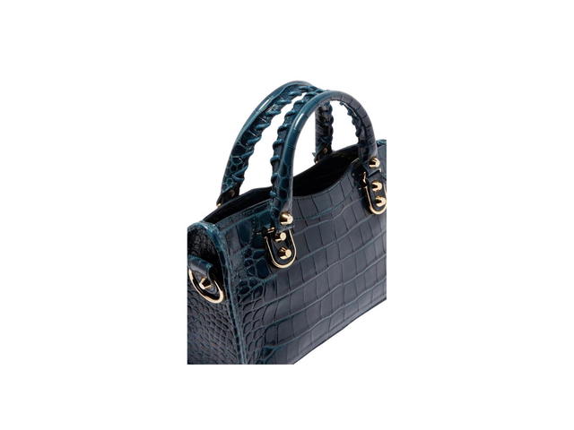Balenciaga Balenciaga Mini City Shoulder Bag In Shiny Crocodile-Emboss Leather With Gold Hardware Navy - view 3