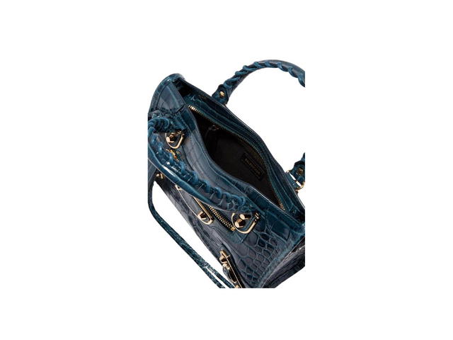 Balenciaga Balenciaga Mini City Shoulder Bag In Shiny Crocodile-Emboss Leather With Gold Hardware Navy - view 4
