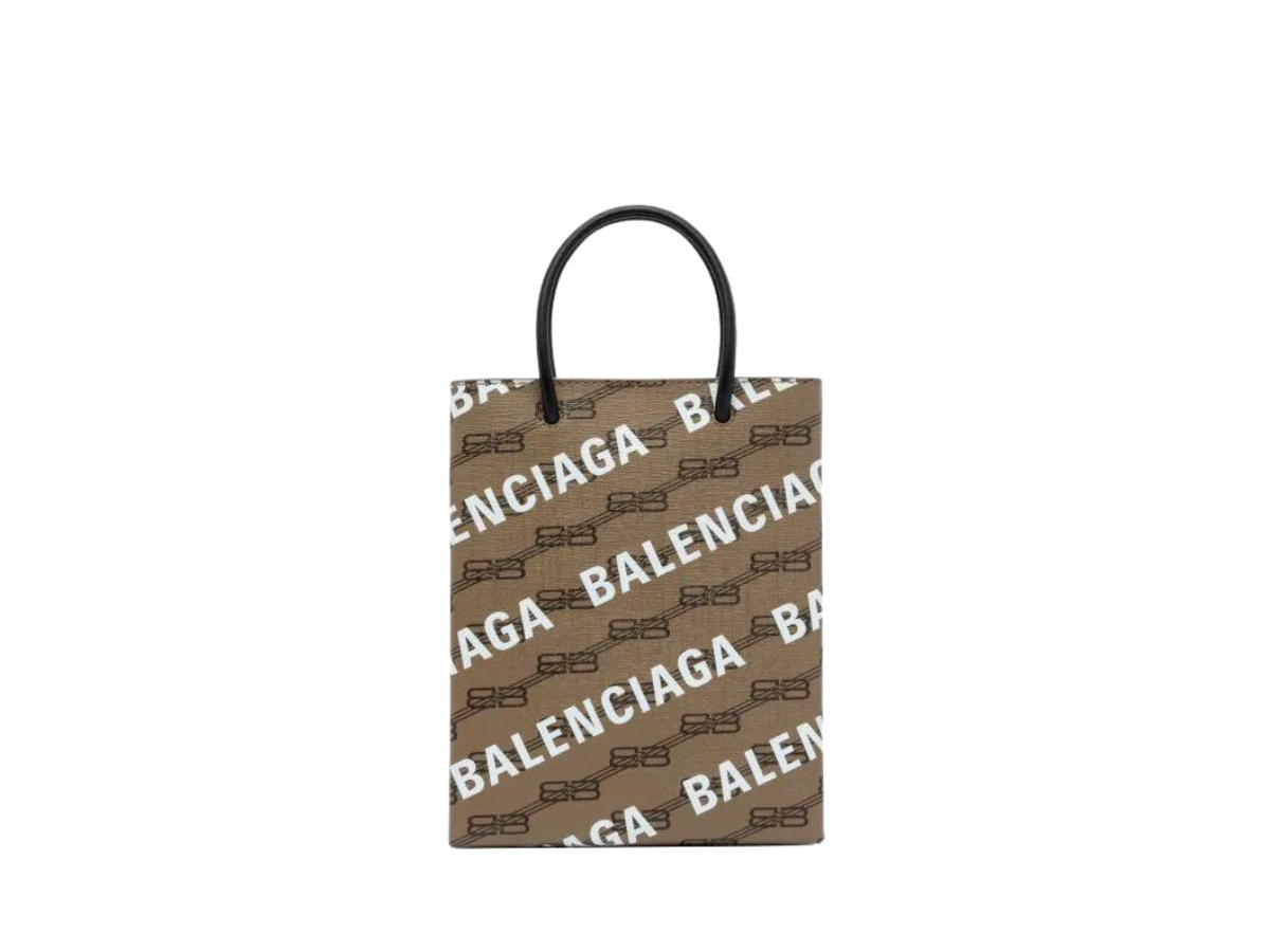 Balenciaga Balenciaga Mini Shopping Bag In BB Monogram-White Lettering Coated Canvas Brown