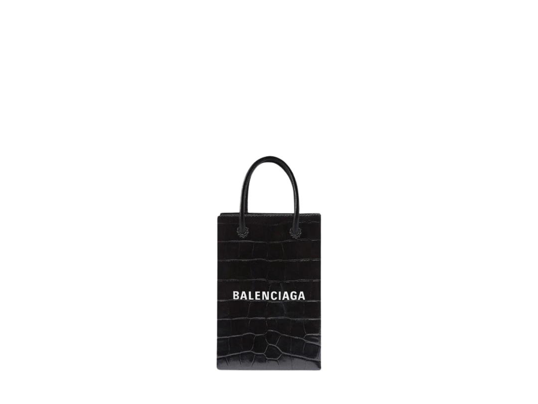 Balenciaga Balenciaga Mini Shopping Bag Phone Holder In Crocodile Embossed Black