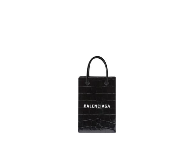 Balenciaga Balenciaga Mini Shopping Bag Phone Holder In Crocodile Embossed Black - view 1