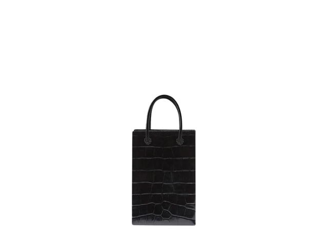 Balenciaga Balenciaga Mini Shopping Bag Phone Holder In Crocodile Embossed Black - view 2