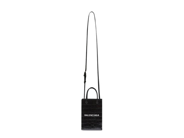 Balenciaga Balenciaga Mini Shopping Bag Phone Holder In Crocodile Embossed Black - view 3