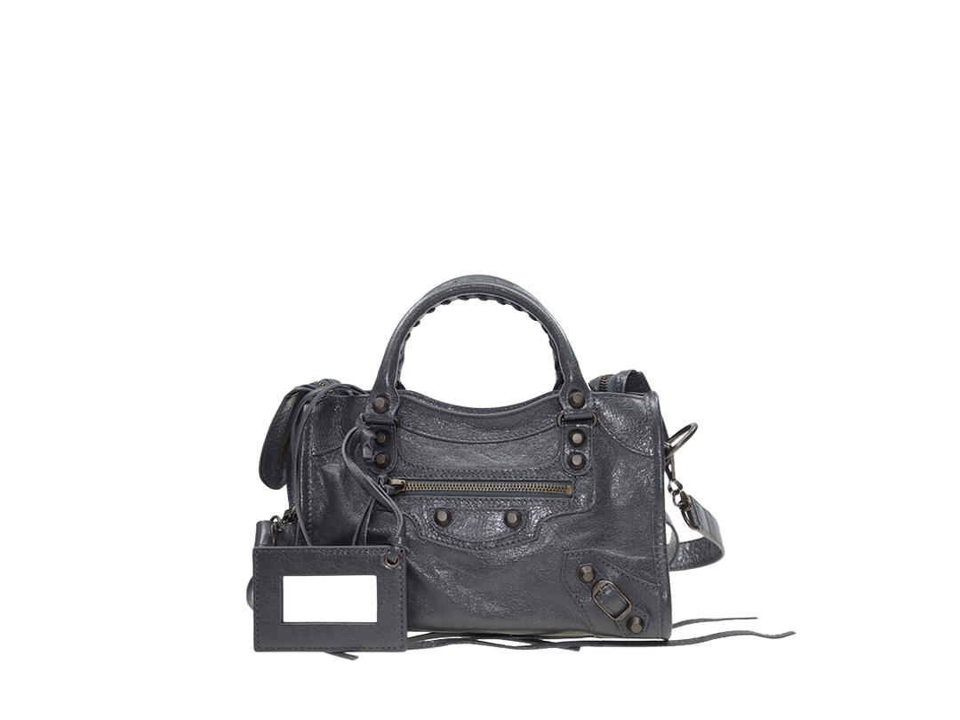 Balenciaga Balenciaga Nano City Bag In Aged Lambskin Leather With Aged Silver Hardware Grey