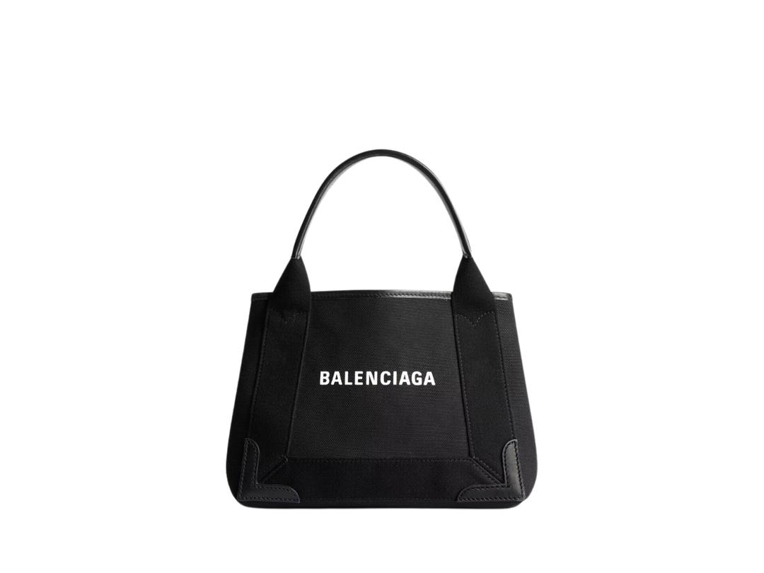 Balenciaga Balenciaga Navy Cabas Xs In Black Cotton Canvas And Calfskin With Logo Printed