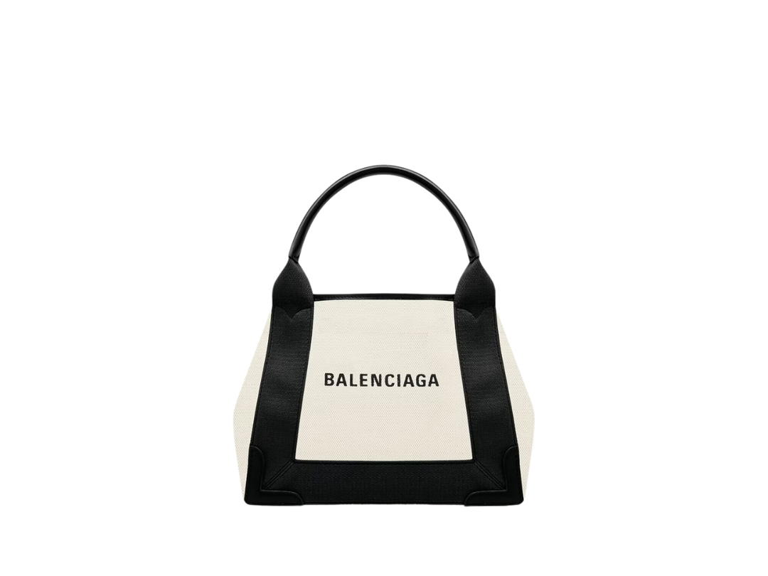 Balenciaga Balenciaga Navy XS Cabas In Light Beige Cotton Canvas-Black Calfskin With Semi-shiny Palladium Hardware