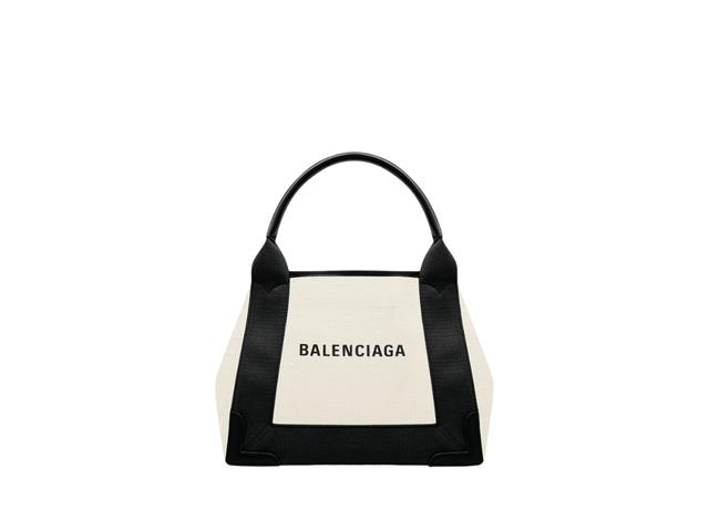 Balenciaga Balenciaga Navy XS Cabas In Light Beige Cotton Canvas-Black Calfskin With Semi-shiny Palladium Hardware - view 1