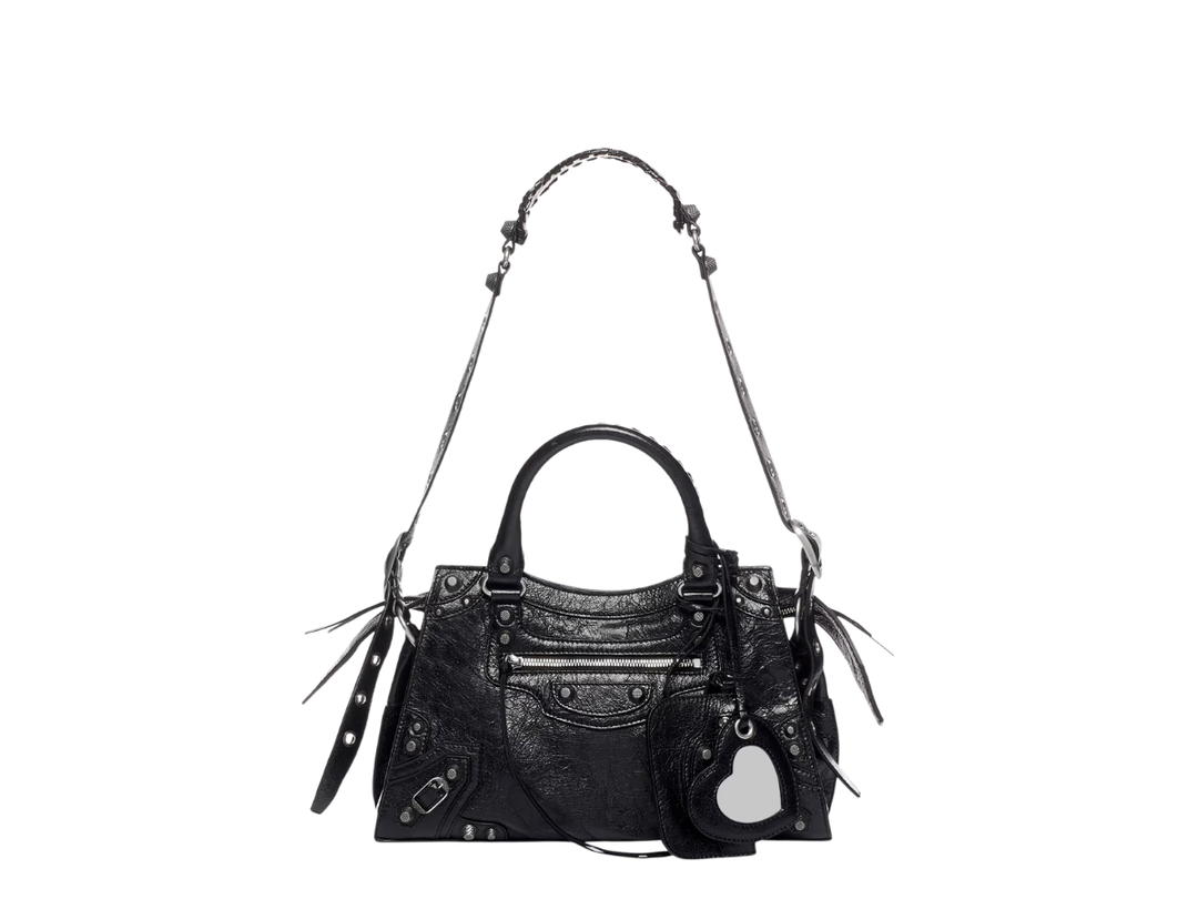 Balenciaga Balenciaga Neo Cagole City Small Handbag In Black Arena Lambskin With Aged-Silver Hardware