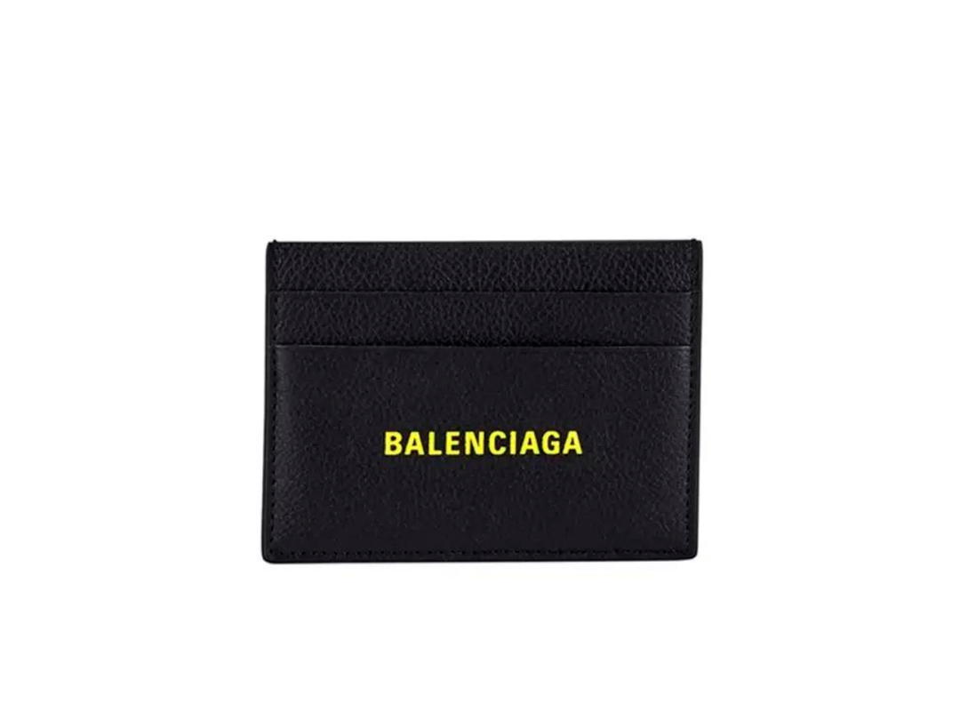 Balenciaga Balenciaga Neon-Logo Leather Card Case Black