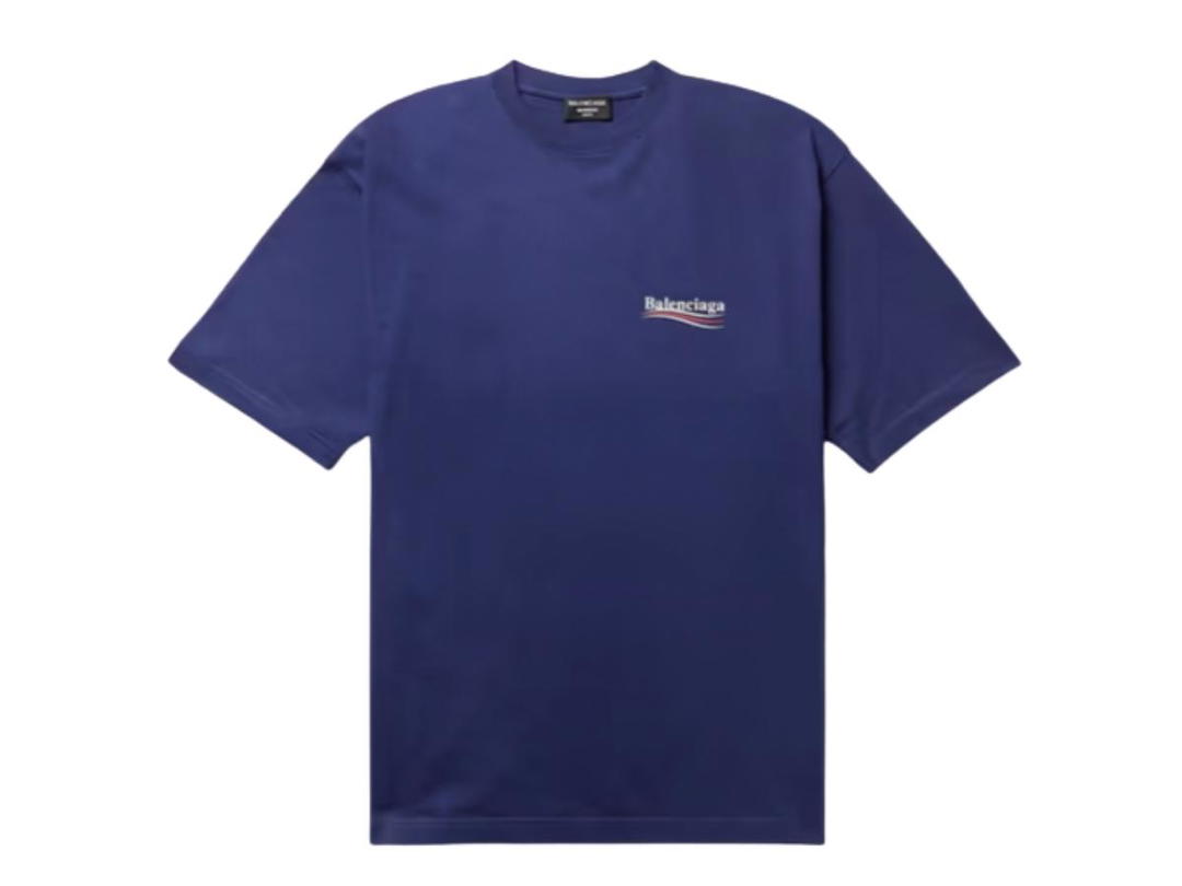 Balenciaga Balenciaga Oversized Logo-Print Cotton-Jersey T-Shirt Navy