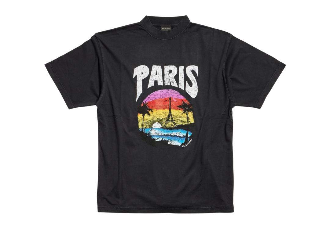 Balenciaga Balenciaga Paris Tropical T-Shirt Medium Fit In Black and White Vintage Jersey