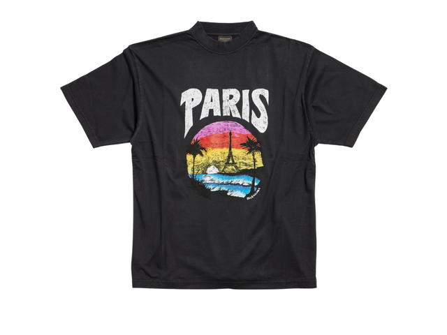 Balenciaga Balenciaga Paris Tropical T-Shirt Medium Fit In Black and White Vintage Jersey - view 1
